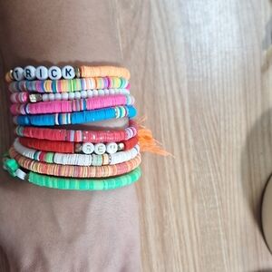 Set of 10 Handmade Colorful Heishi Bead Stretch Bracelets – Boho Summer Style